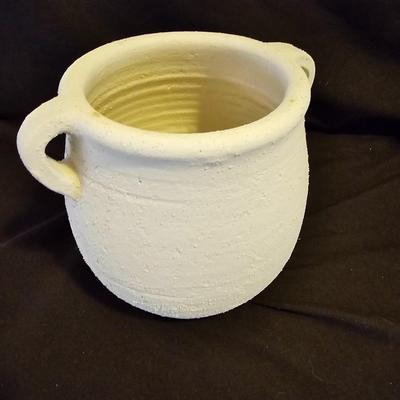Nice Pottery handled crock with hand painted pottery vase and a small, handled dish