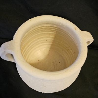 Nice Pottery handled crock with hand painted pottery vase and a small, handled dish
