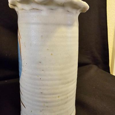 Nice Pottery handled crock with hand painted pottery vase and a small, handled dish