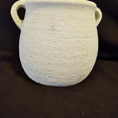 Nice Pottery handled crock with hand painted pottery vase and a small, handled dish
