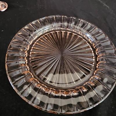 Pink depression glass fluted cherry tree pattern fruit bowl - Pink depression glass plate and a beautiful vase