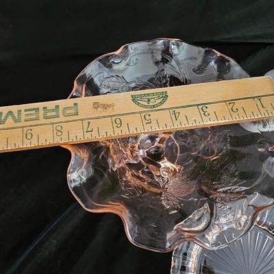 Pink depression glass fluted cherry tree pattern fruit bowl - Pink depression glass plate and a beautiful vase