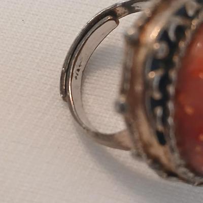 Vintage Sarah Coventry Lapis Coral Turquoise Color Silver Tone Ring with coral like stone ring