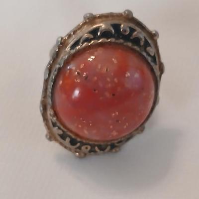 Vintage Sarah Coventry Lapis Coral Turquoise Color Silver Tone Ring with coral like stone ring