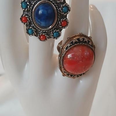 Vintage Sarah Coventry Lapis Coral Turquoise Color Silver Tone Ring with coral like stone ring