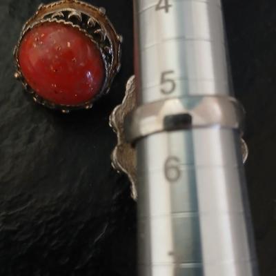 Vintage Sarah Coventry Lapis Coral Turquoise Color Silver Tone Ring with coral like stone ring
