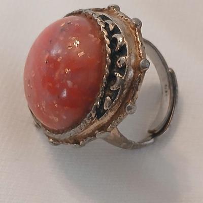 Vintage Sarah Coventry Lapis Coral Turquoise Color Silver Tone Ring with coral like stone ring