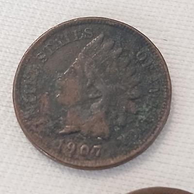 Five Indian Head Pennies 1897, 1899, 1907, 1903 & 1902
