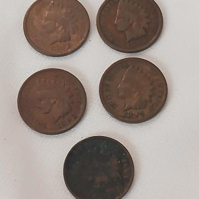 Five Indian Head Pennies 1897, 1899, 1907, 1903 & 1902