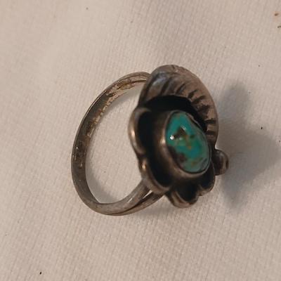 Sterling Silver Native American Turquoise Feather ring