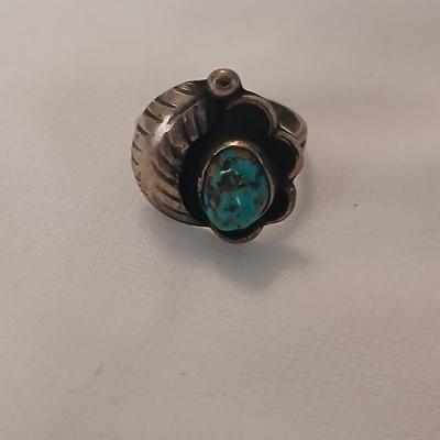 Sterling Silver Native American Turquoise Feather ring