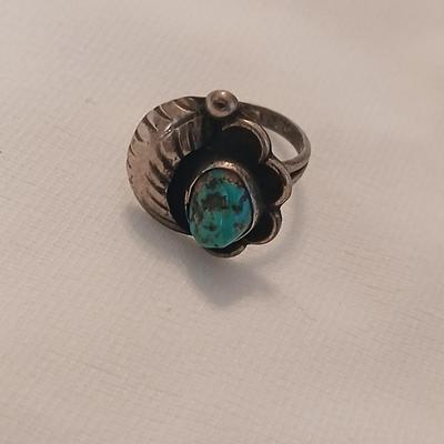 Sterling Silver Native American Turquoise Feather ring