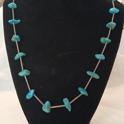 Vintage Silver and genuine Turquoise Native American Necklace 15"