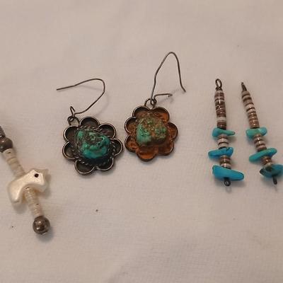Vintage Native American earings without posts Sterling silver & Turquoise