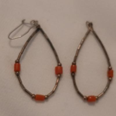 Two sets of Navajo Coral Sterling Silver Earrings