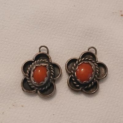 Two sets of Navajo Coral Sterling Silver Earrings