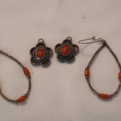 Two sets of Navajo Coral Sterling Silver Earrings