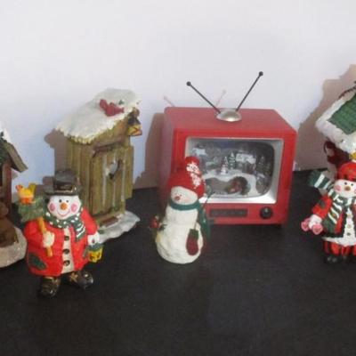 Christmas Decorations Snowmen Birdhouse Musical TV