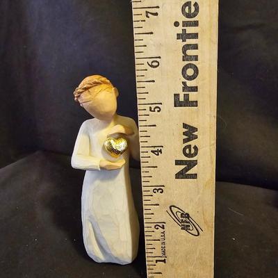 Willow Tree Angel "Keepsake" with glass dish, silver metal vase and a candle