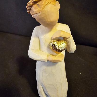 Willow Tree Angel "Keepsake" with glass dish, silver metal vase and a candle