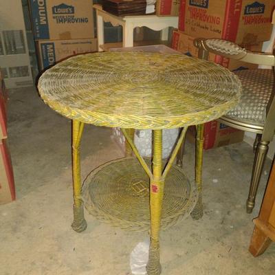 Woven Wicker Side Table- Approx 24 1/2" in Diameter, 25 1/2" Tall