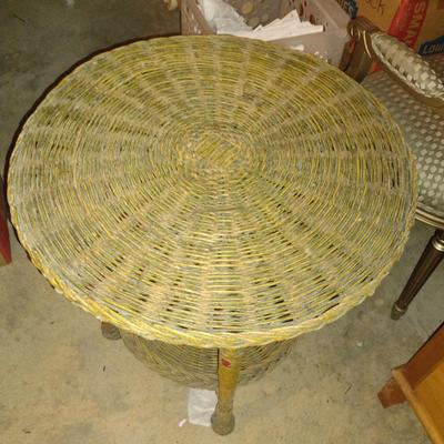Woven Wicker Side Table- Approx 24 1/2" in Diameter, 25 1/2" Tall