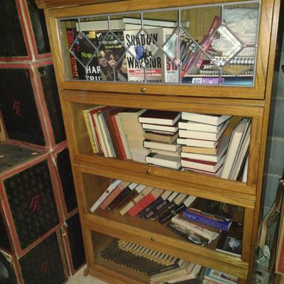 Barrister Bookcase- Four Sections, One with Leaded Glass Front- Approx 35" Wide
