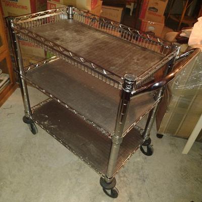 Rolling NSF Rated Commercial Metal Three Tier Cart- Approx 18" x 30" x 32 1/2" Tall (Choice A)