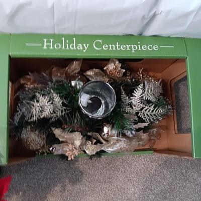 HOLIDAY CENTERPIECE AND 2 FAUX POINSETTIAS