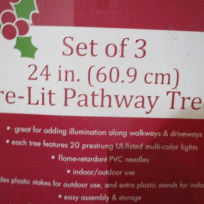 Set Of 3 24" Pre-Lit Pathway Trees