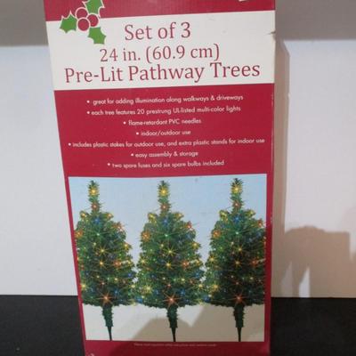 Set Of 3 24" Pre-Lit Pathway Trees