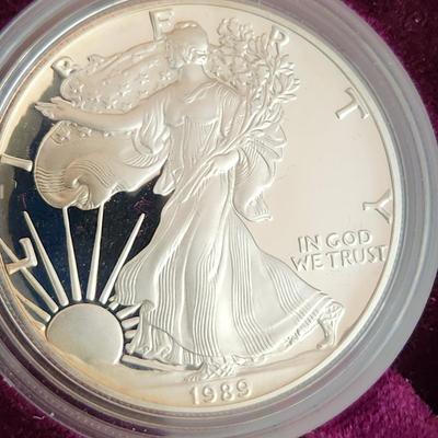 American Eagle Proof Silver Bullion Coin OGP & COA 1989 S