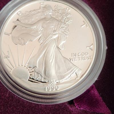 American Eagle Proof Silver Bullion Coin OGP & COA 1990 S