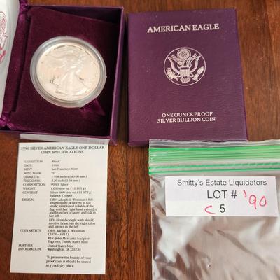 American Eagle Proof Silver Bullion Coin OGP & COA 1990 S