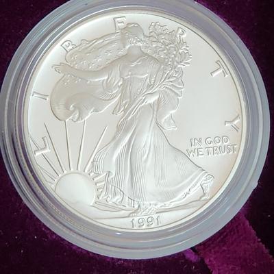 American Eagle Proof Silver Bullion Coin OGP & COA 1991 S