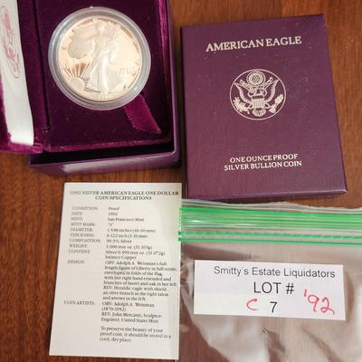 American Eagle Proof Silver Bullion Coin OGP & COA 1992 S