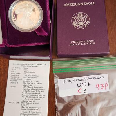 American Eagle Proof Silver Bullion Coin OGP & COA 1993 P