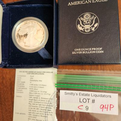 American Eagle Proof Silver Bullion Coin OGP & COA 1994 P