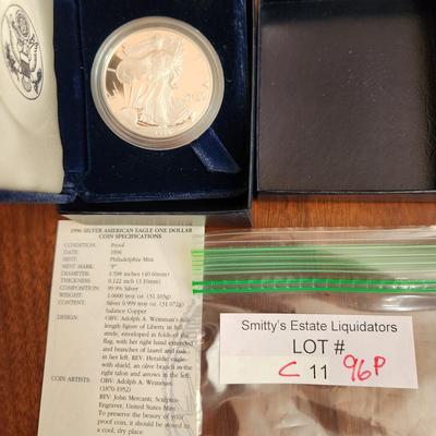 American Eagle Proof Silver Bullion Coin OGP & COA 1996 P