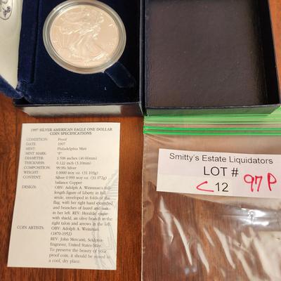 American Eagle Proof Silver Bullion Coin OGP & COA 1997 P