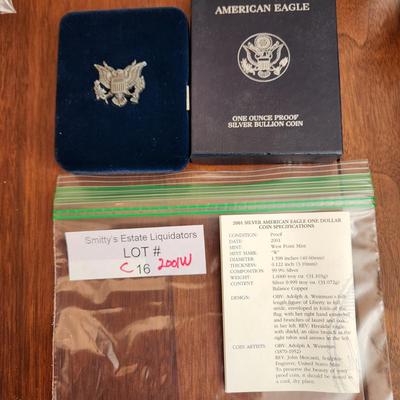 American Eagle Proof Silver Bullion Coin OGP & COA 2001 W West Point