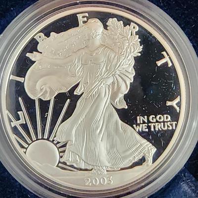 American Eagle Proof Silver Bullion Coin OGP & COA 2003 W