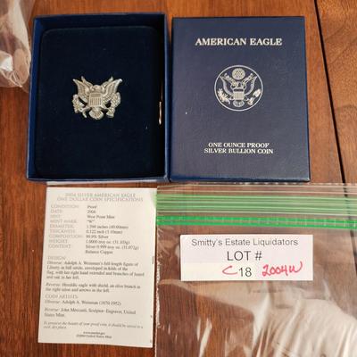 American Eagle Proof Silver Bullion Coin OGP & COA 2004 W