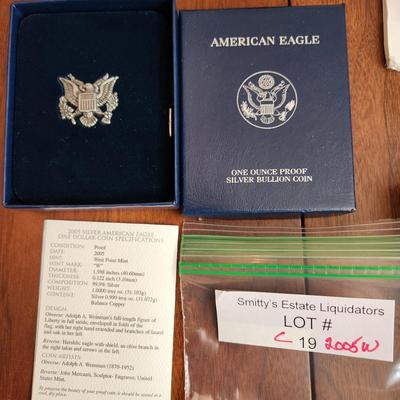 American Eagle Proof Silver Bullion Coin OGP & COA 2005 W