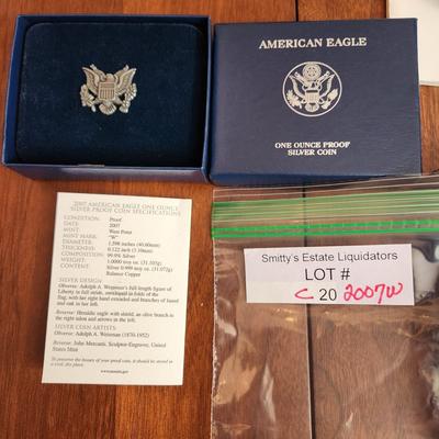 American Eagle Proof Silver Bullion Coin OGP & COA 2007 W