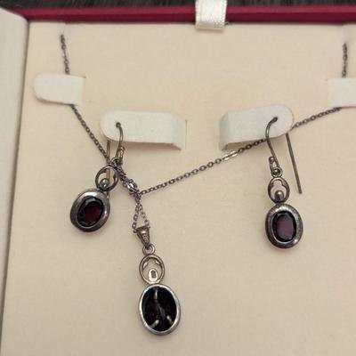Coldwater Creek Sterling Silver Genuine Garnet Stone Necklace