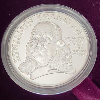 Ben Franklin Firefighters Silver Medal Proof Set 1 troy oz. OGP & COA