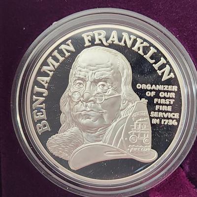 Ben Franklin Firefighters Silver Medal Proof Set 1 troy oz. OGP & COA