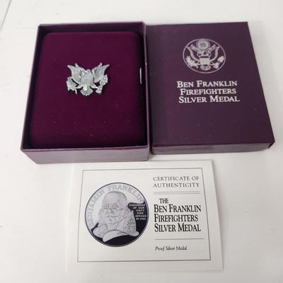 Ben Franklin Firefighters Silver Medal Proof Set 1 troy oz. OGP & COA