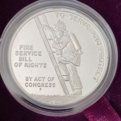 Ben Franklin Firefighters Silver Medal Proof Set 1 troy oz. OGP & COA